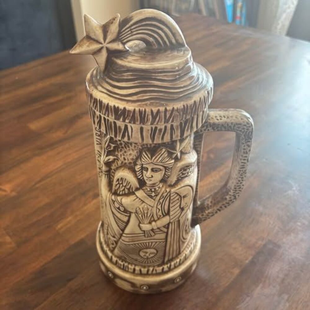 Vintage Virgo Zodiac Ceramic Beer Stein with Lid